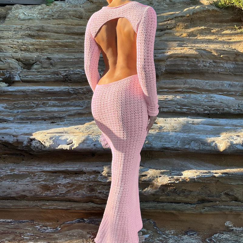 露背毛衣针织连衣裙潮Open Back Sweater Knitted Slim Fit Dress