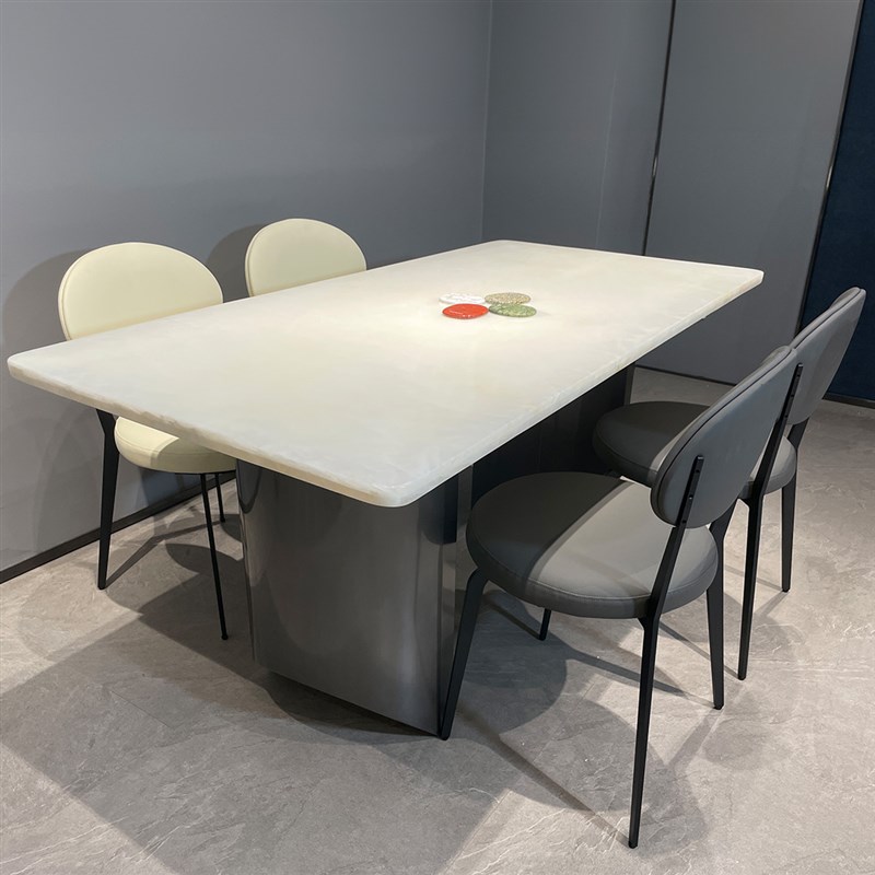 天然大理石餐桌意式轻奢高端简约A级大白冰玉长方形组合定制现代