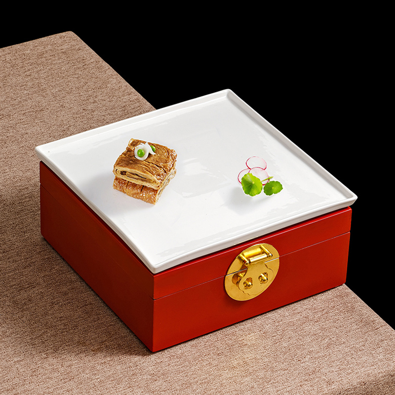创意明档展示木盒子餐具中式酒店饭店菜品底座自助餐厅方形摆盘子