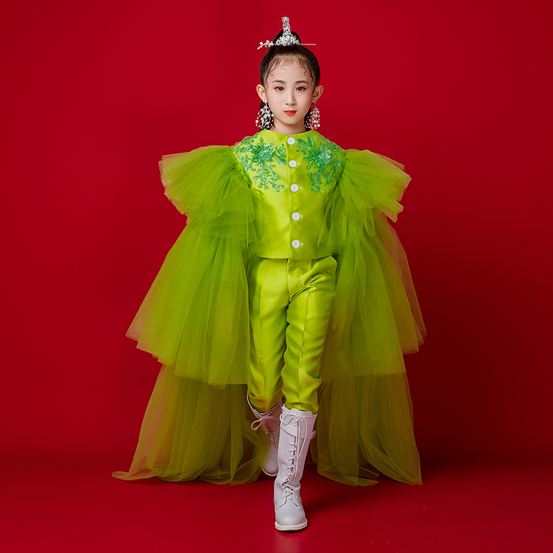 薇设计原创马卡色礼服青绿色演出服夸张潮流时尚礼服演出霸气租