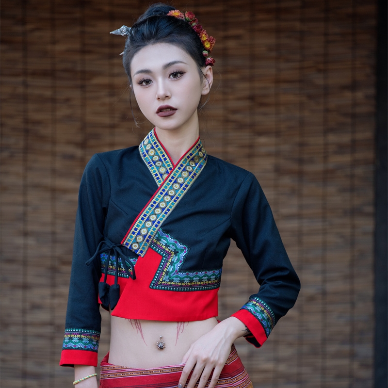 沙芭利 黑红传统傣族服装 西双版纳旅游打卡民族风服饰东南亚风格