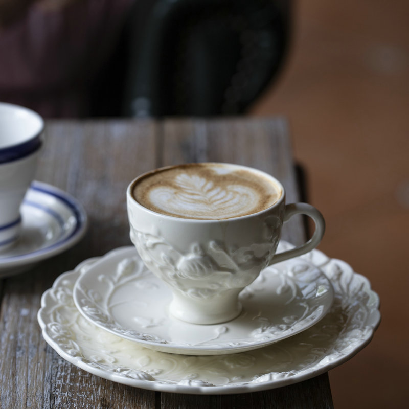 ZJ HOME 出口欧洲立体浮雕高脚咖啡杯意式浓缩拉花杯子下午茶陶瓷