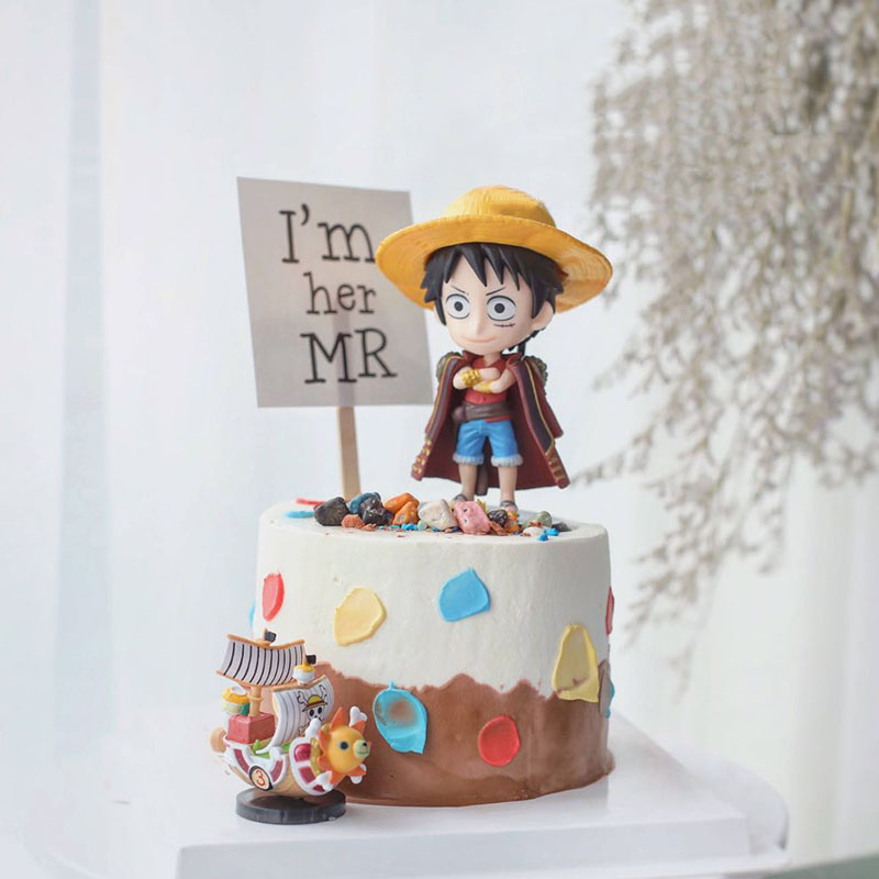 烘焙蛋糕装饰动动漫动画路飞海盗船玩偶摆件男生生日蛋糕装扮