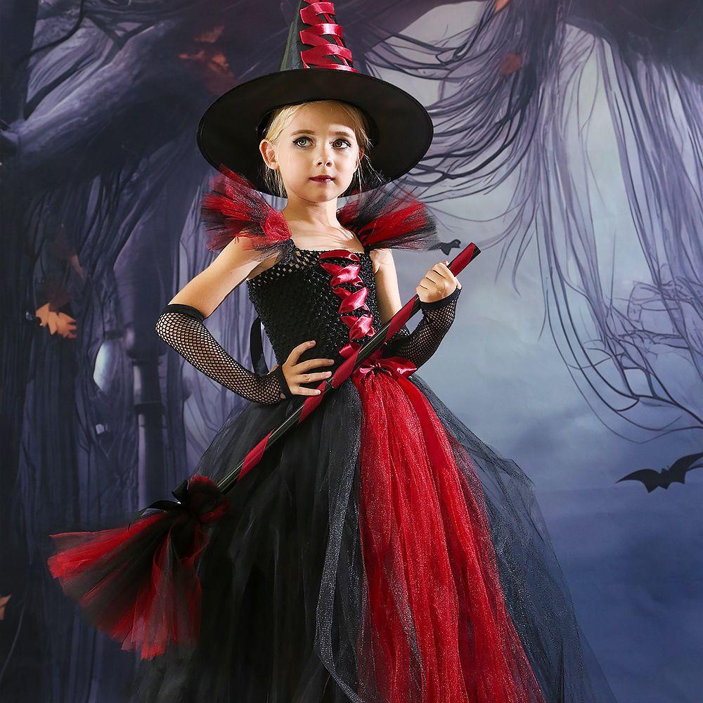 万圣节儿童服装cosplay绯红女巫表演蓬蓬裙鬼节巫婆儿童连衣裙子