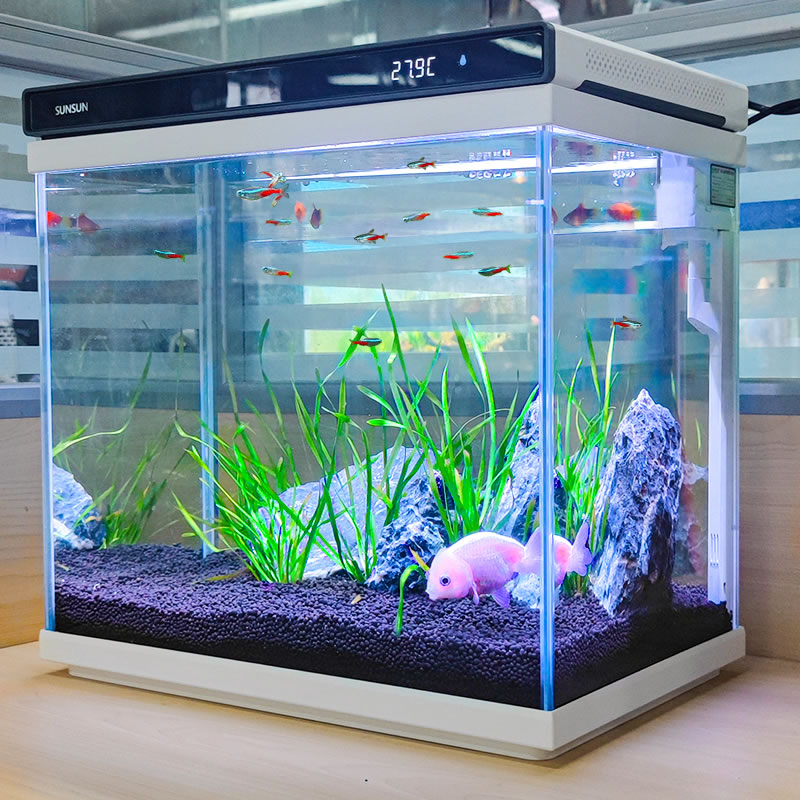 森森超白玻璃小鱼缸可增氧客厅小型桌面家用水族箱免安装金鱼缸