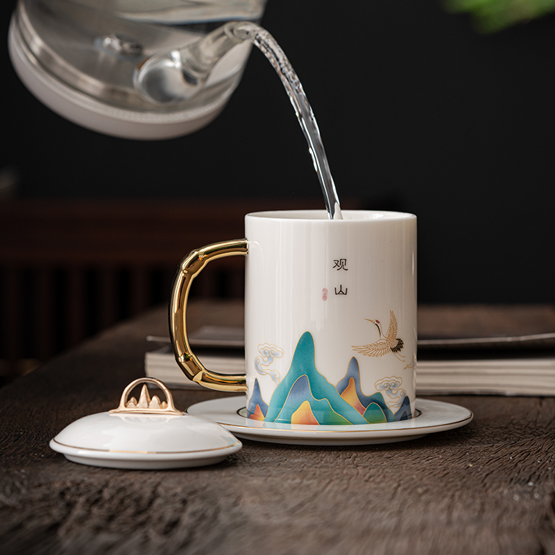 礼品陶瓷马克杯观山国风山水节假日定制创意茶杯LOGO高档伴手礼盒