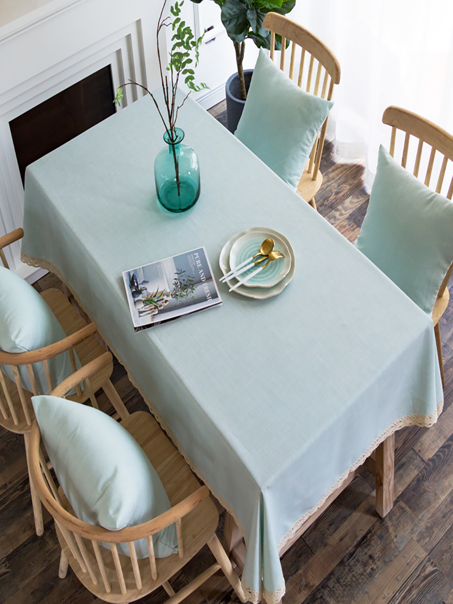 新品长方形纯色餐桌桌布现代简约客厅茶几可定制尺寸浅蓝色拍照高