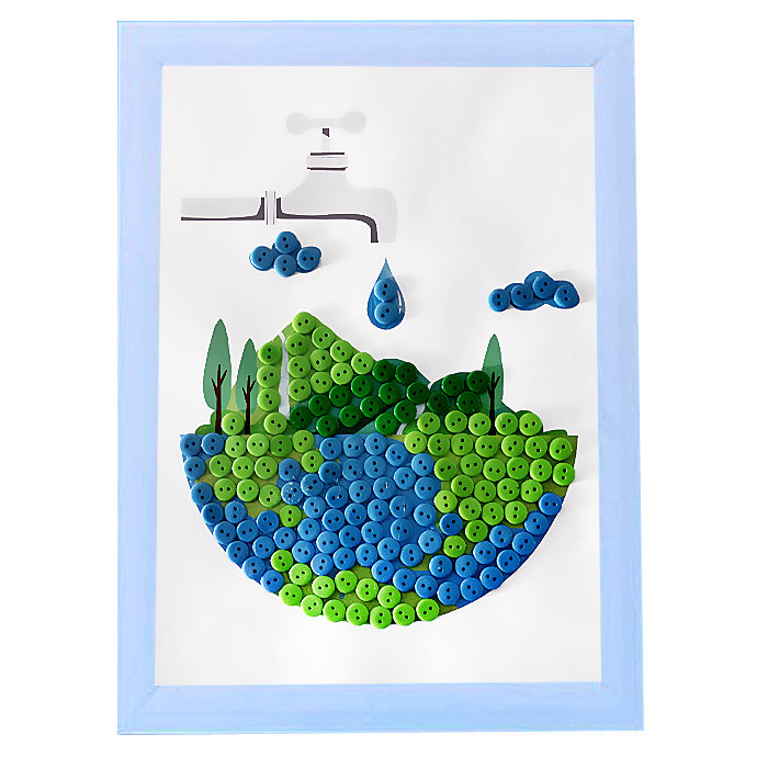节约用水儿童手工diy制作材料纽扣画保护环境幼儿园小学生粘贴画