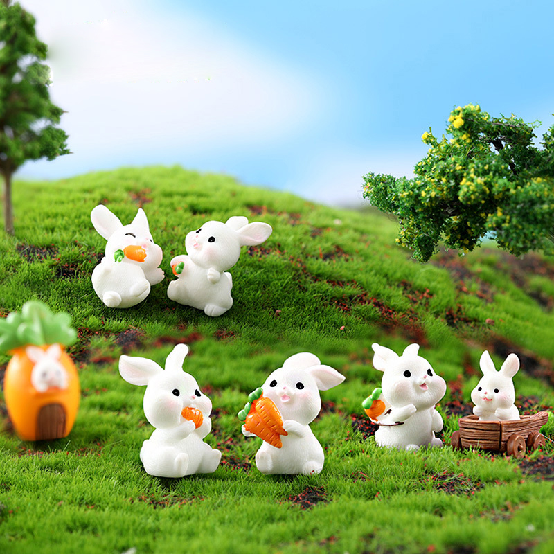 微景观摆件可爱动物卡通可爱兔子萌兔 萝卜屋叶子船 DIY造景素材