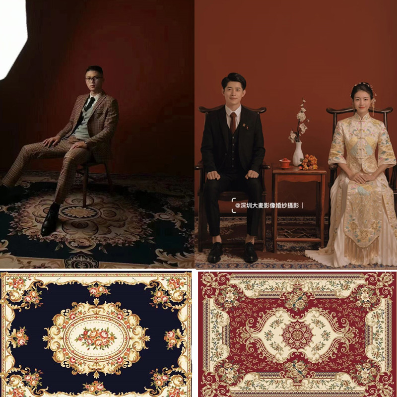 民国风古装个性主题拍照奢华欧式地垫中式秀禾婚纱摄影道具背景毯