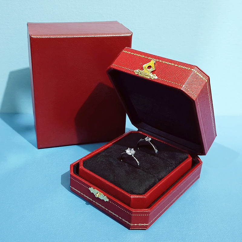 高档复古红色对戒指盒婚礼求婚仪式交换用单个钻双戒收纳拍摄道具