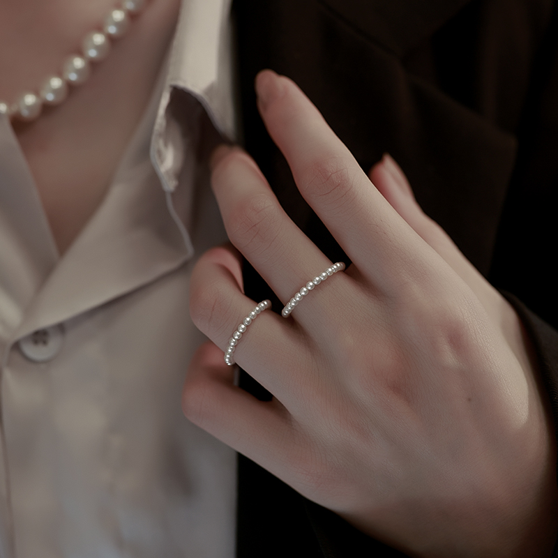 925纯银珍珠戒指女小众设计时尚食指高级感叠戴指环素圈个性尾戒