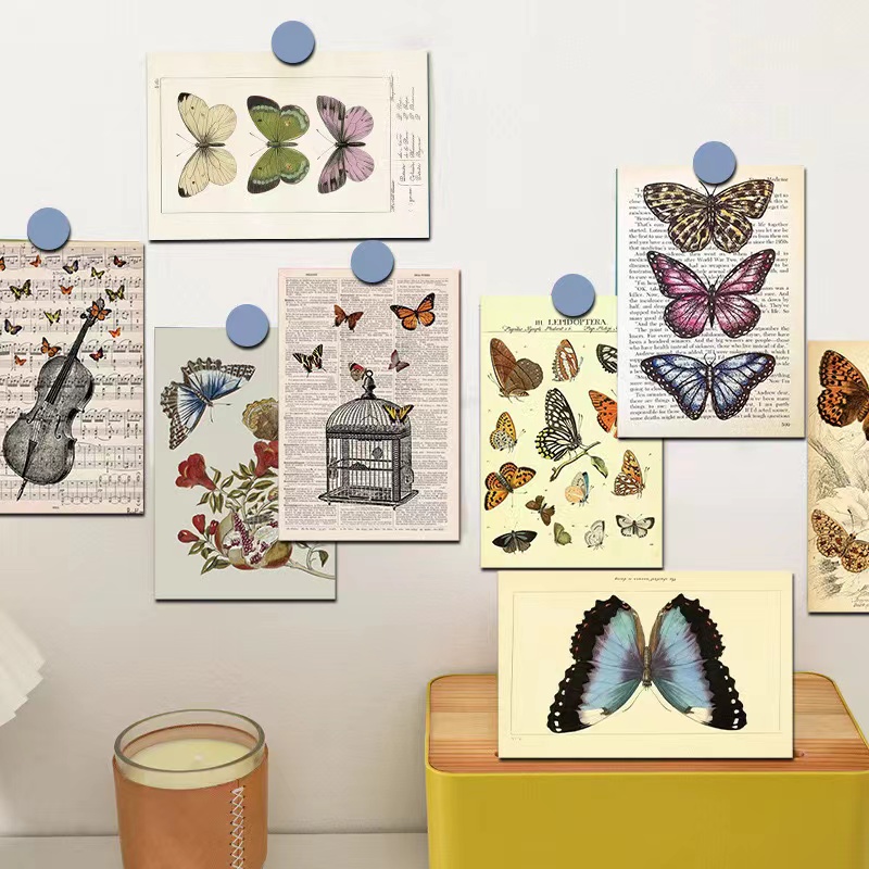 复古蝴蝶明信片房间艺术墙面贴拍照道具手帐素材生物学家装饰卡片