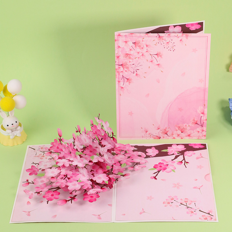 美丽桃花朵朵妇女节立体贺卡3d纸雕手工感恩老师万用祝福留言卡片