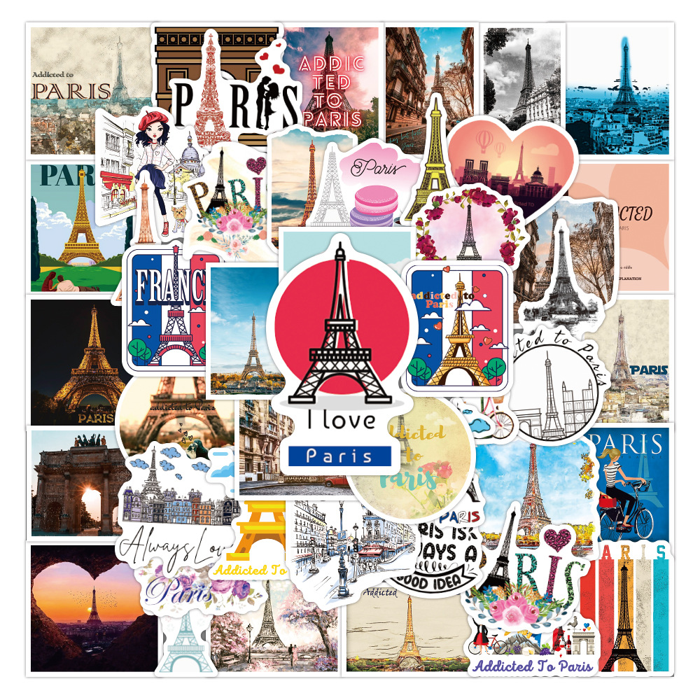 150张浪漫爱情法国巴黎铁塔贴纸个性旅行箱笔记本电脑手账水杯贴