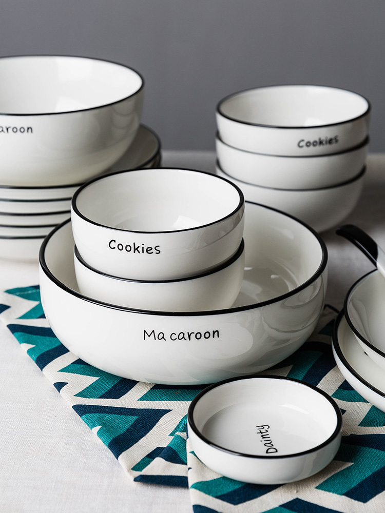 ins碗碟套装家用盘子菜盘简约创意字母陶瓷餐具单个北欧简约碗盘