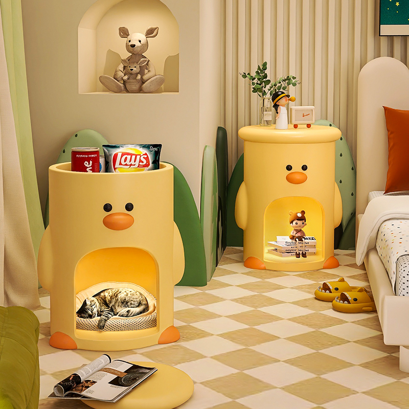 卡通儿童床头柜一体台灯创意床头小边几可爱沙发小茶几玩偶置物架