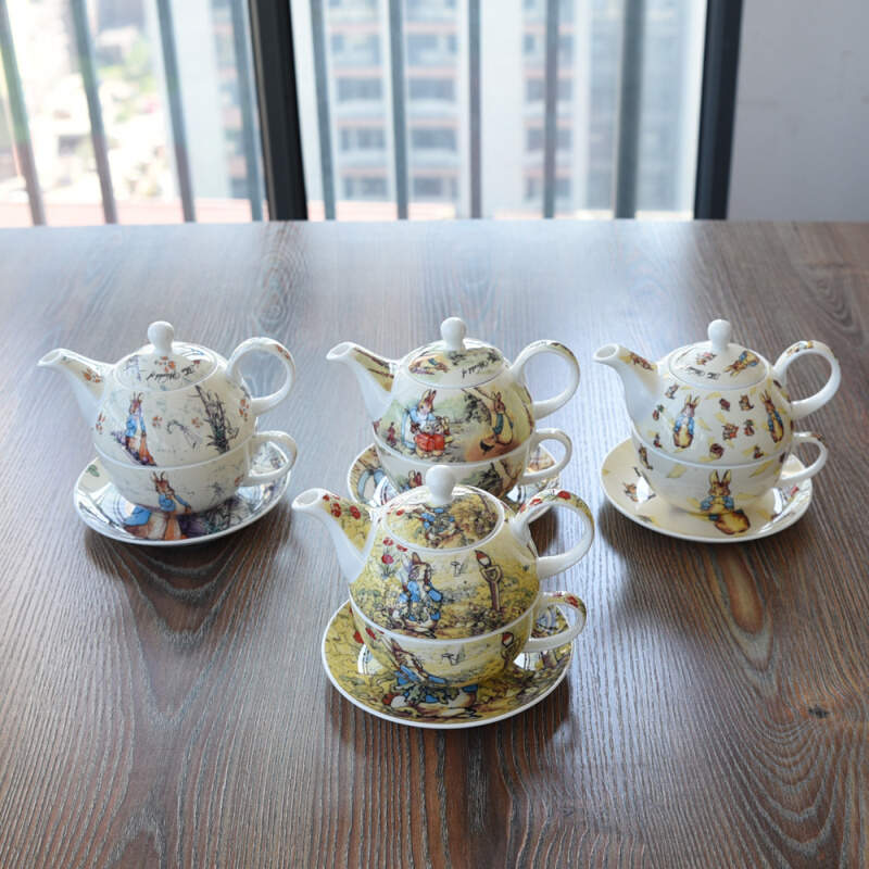 现货速发出口英国兔子单人杯壶英式下午茶茶具可爱卡通咖啡杯碟茶