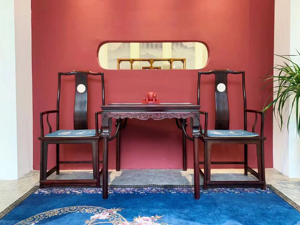 印度小叶紫檀高堂三件套桌子椅子八仙桌沙发复古红木家具太师官帽