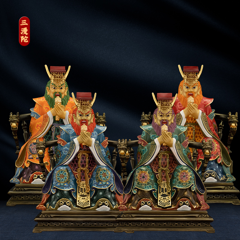 三漫陀四海龙王神像家用供奉纯铜彩绘东海南海西北海龙王佛像摆件