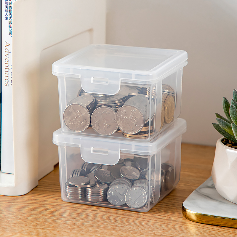 硬币收纳盒透明带盖便携游戏币一元5角零钱存钱罐硬币筒收藏盒