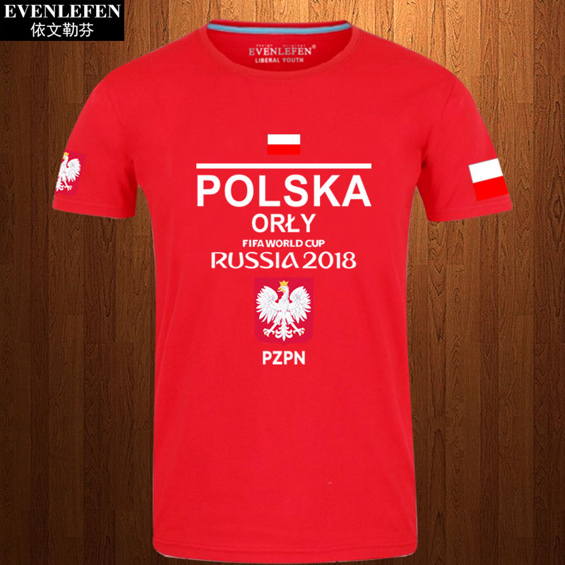 波兰短袖T恤衫队服男女世界杯球迷服纯棉半袖休闲运动服莱万球衣