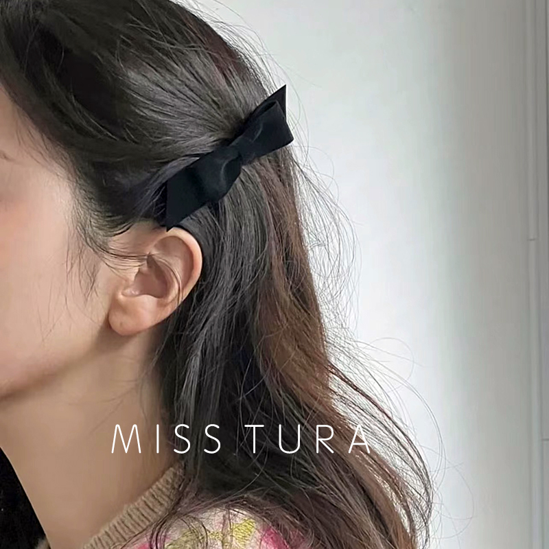 Miss Tura韩国进口黑色蝴蝶结简约边夹侧边发夹刘海夹