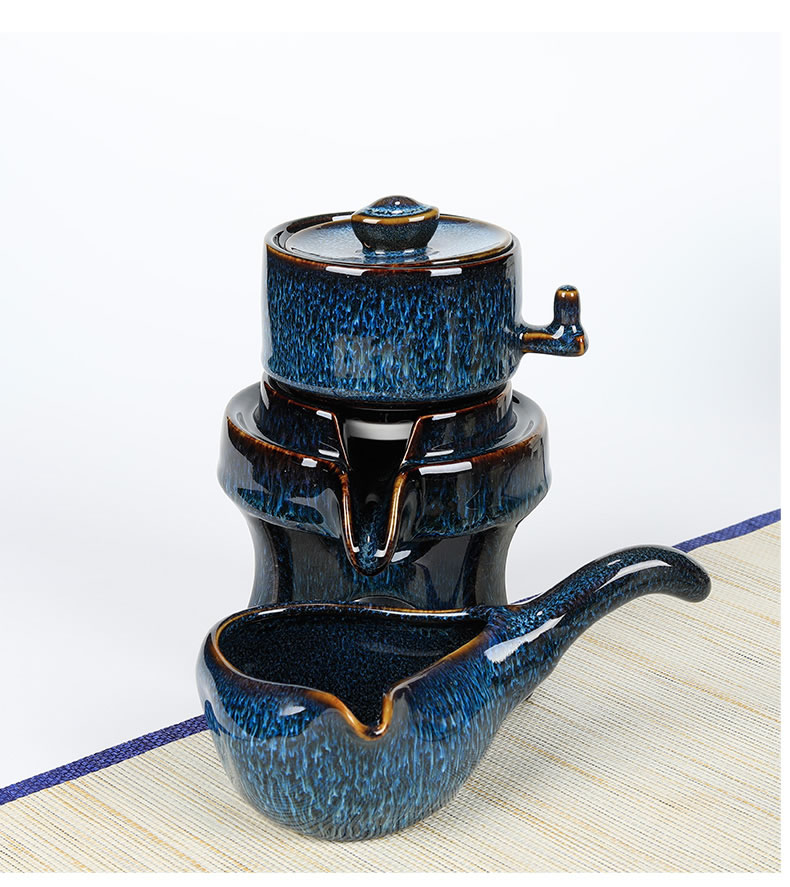 懒人茶具套装家用功夫简约现代自动石磨陶瓷窑变天目创意旋转茶壶