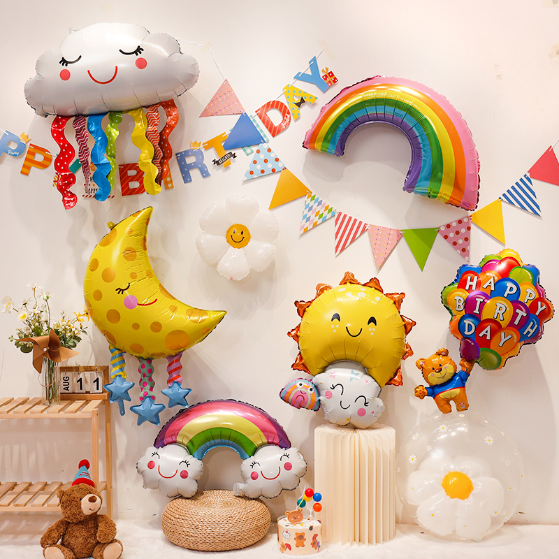 ins风彩虹云朵雏菊造型铝膜气球拍照道具宝宝儿童生日派对太阳花