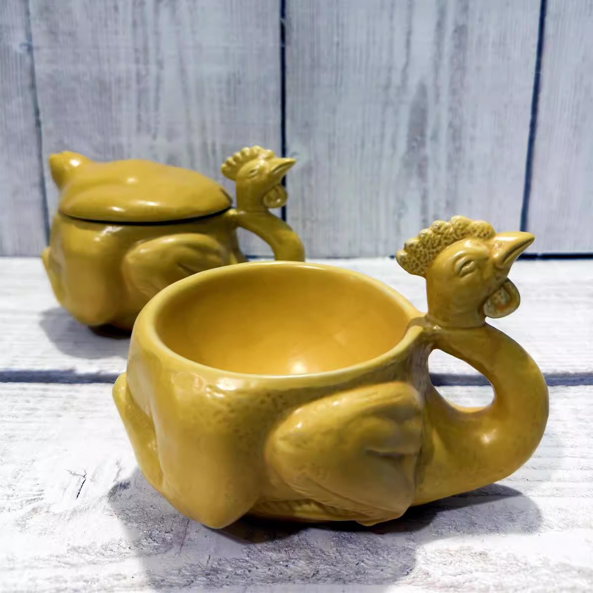 美式外贸 黄色特殊的盐焗鸡造型 厚实款 带盖子 家用陶瓷储物罐