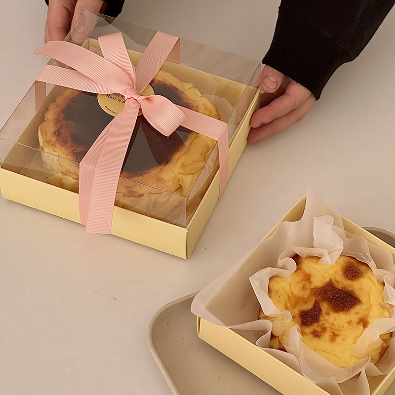 4寸6寸巴斯克芝士蛋糕盒轻乳酪包装盒戚风透明西点盒韩系打包盒子