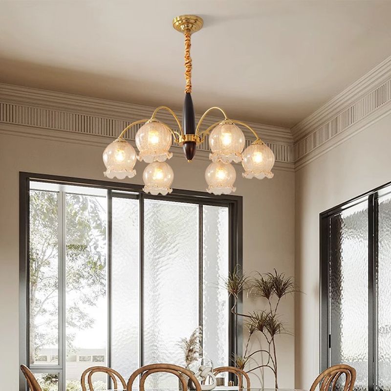 实木铃兰花朵灯法式复古客厅吊灯简约卧室餐厅房间创意中山灯具
