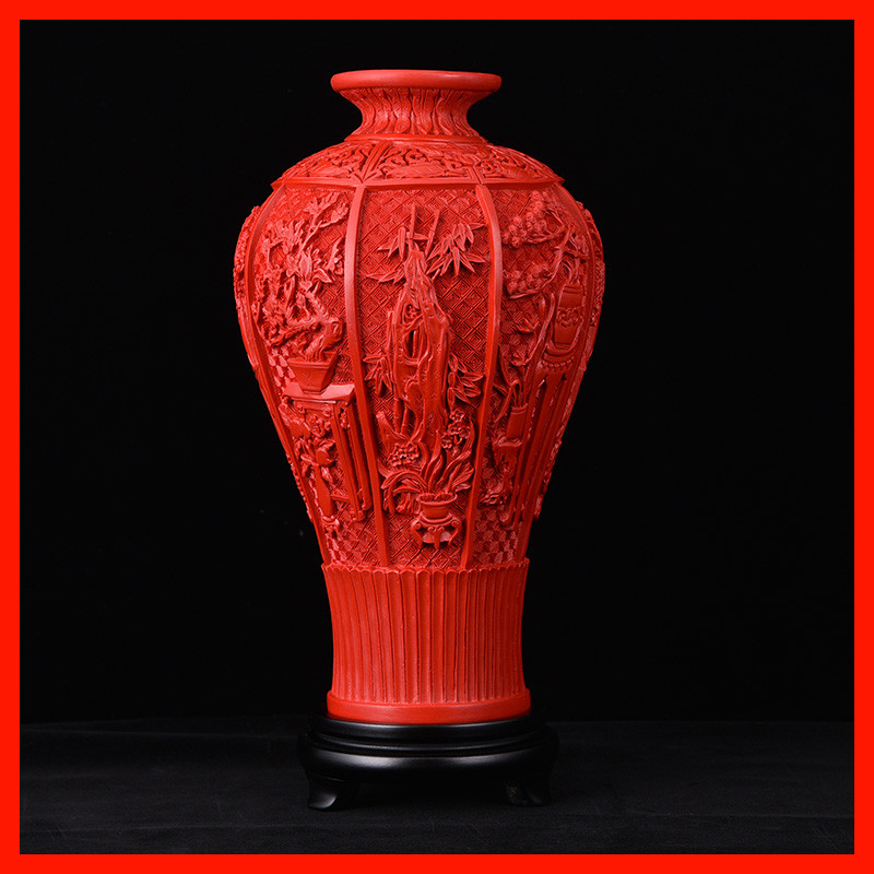 包邮扬州漆器梅瓶摆件脱胎剔红雕漆仿古工艺品家具装饰品特色礼物