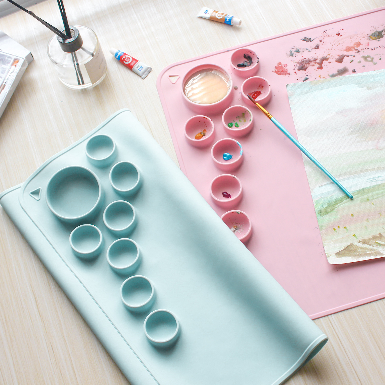 硅胶绘画调色盘儿童美术垫易清洗创意涂鸦画画板水彩颜料调色用品