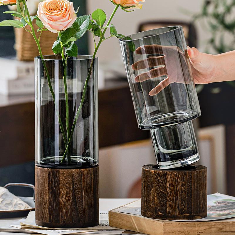 适合插百合的花瓶轻奢摆件简约创意原色玻璃水养鲜花玫瑰客厅餐桌