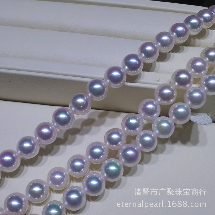 日本花珠 8-8.5mm akoya 海水珍珠项链 正圆极强光