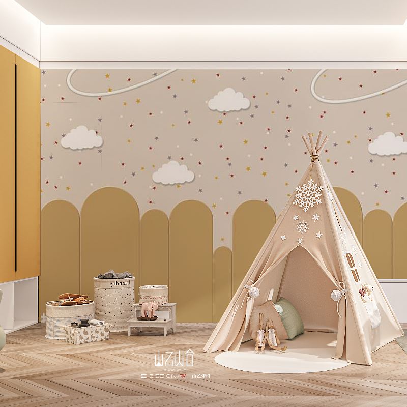 简约现代星星墙纸卡通儿童房墙布男孩女孩卧室壁纸定制环保壁布