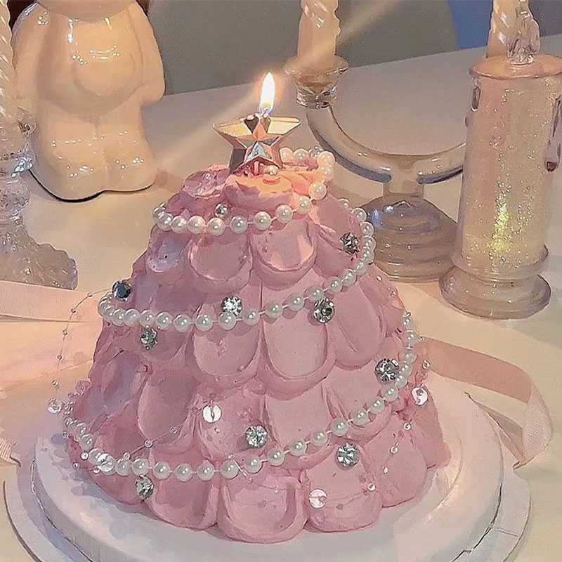 情人节许愿树蛋糕装饰摆件钻石闪钻珍珠项链五角星蜡烛烘焙插件