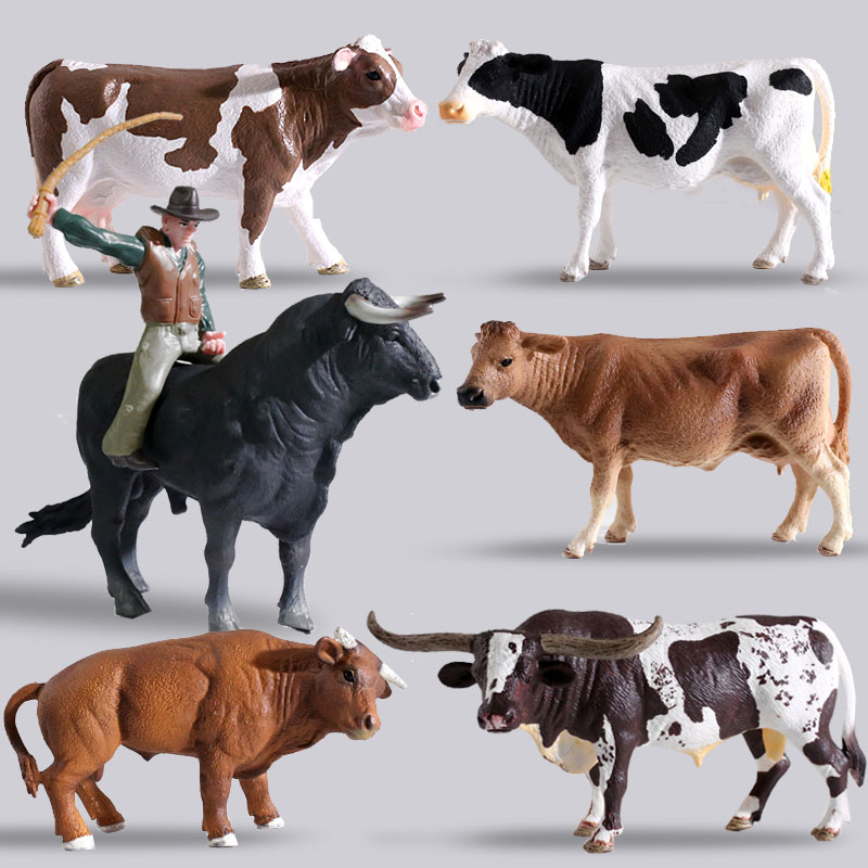 儿童仿真塑胶西班牙公牛母麝黄牦奶牛玩具动物模型牛仔斗牛士摆件