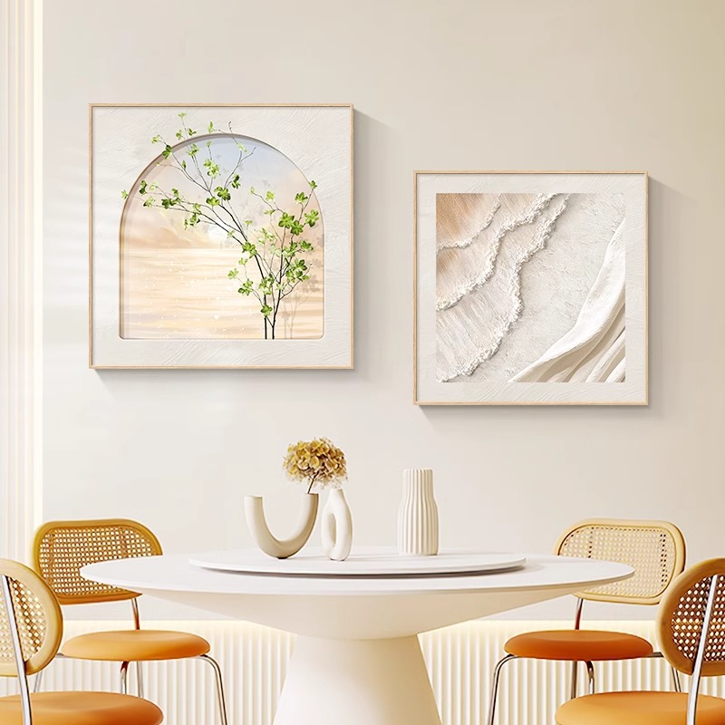 奶油风餐厅装饰画现代简约抽象海浪客厅挂画餐桌饭厅背景墙面壁画
