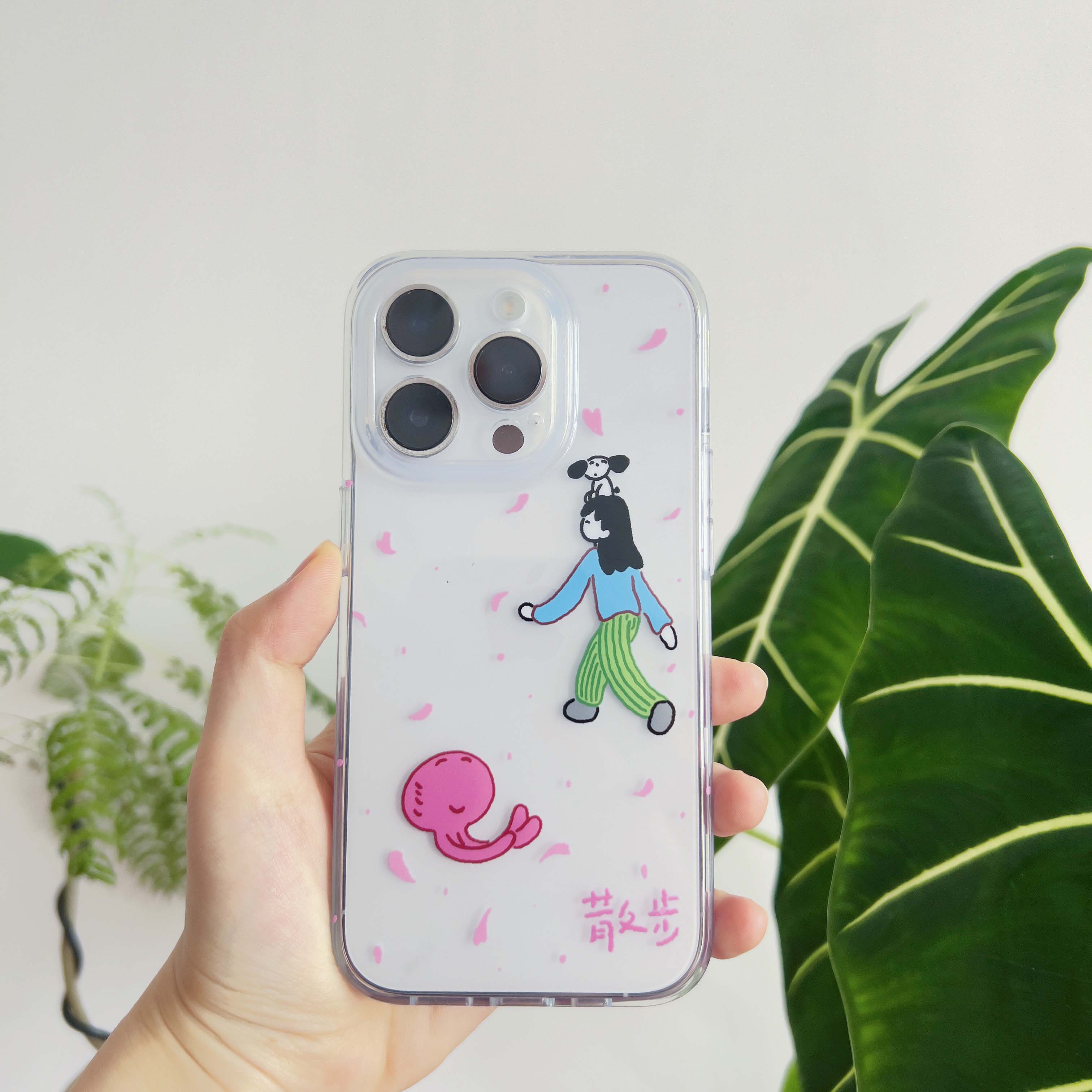 石榴zakuro 原创插画樱花季散步透明手机壳适用iPhone