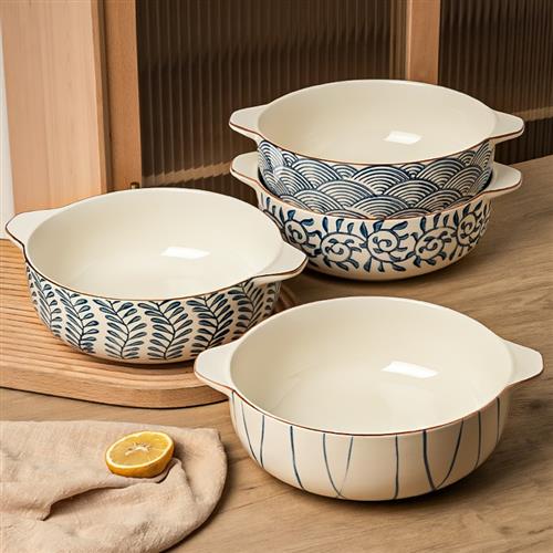 日式双耳汤碗颜值高泡面碗陶瓷家用特别好看的饭碗盆大容量高级感