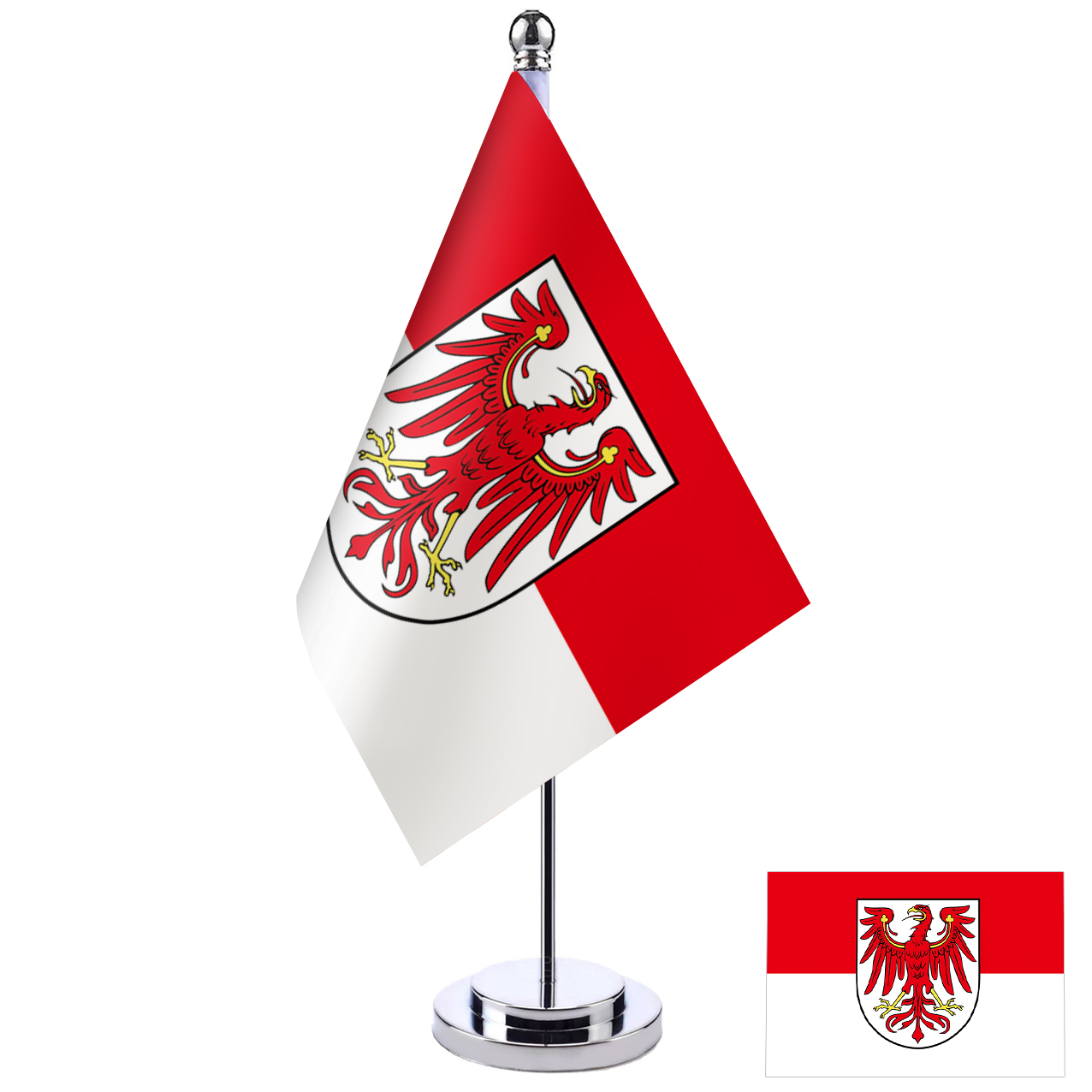 德国勃兰登堡州旗 桌面旗帜金色银色小旗台 单杆桌旗座装饰摆件