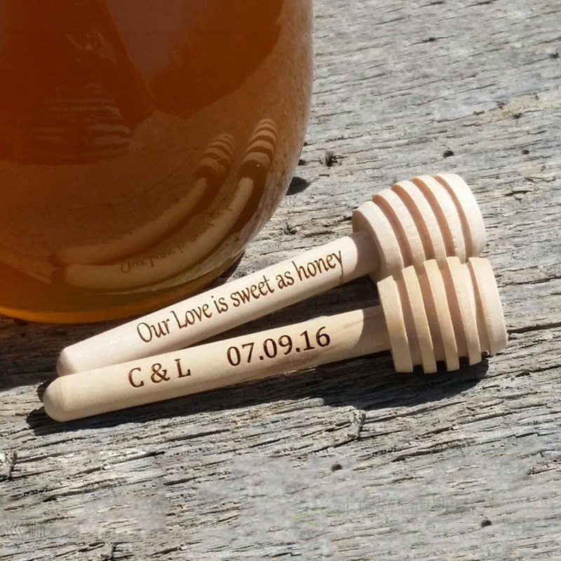 速发Personalized 50 Pack Of Wood Honey Dipper Sticks,Custom