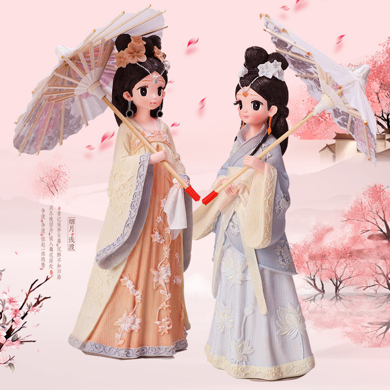 古装汉服少女摆件娃娃打伞美女中国风唐朝古代古风新中式装饰摆件