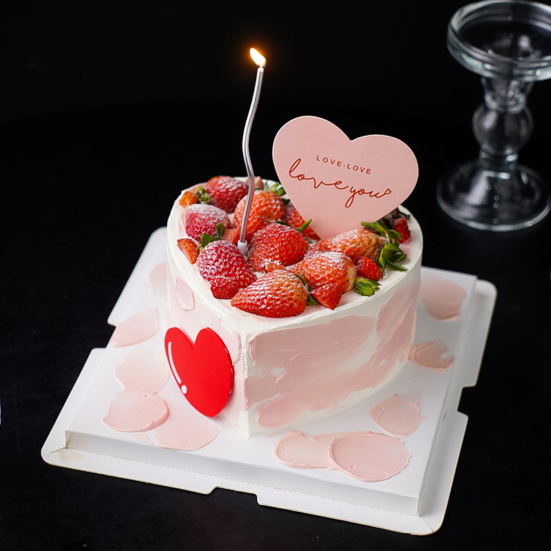 520情人节心形草莓蛋糕装饰摆件loveyou爱心情侣表白求婚卡片装扮