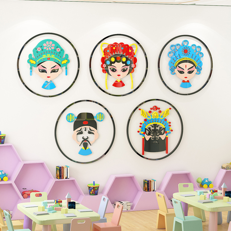 幼儿园中国风传统文化墙面装饰楼梯京剧人物主题环境创设布置墙贴