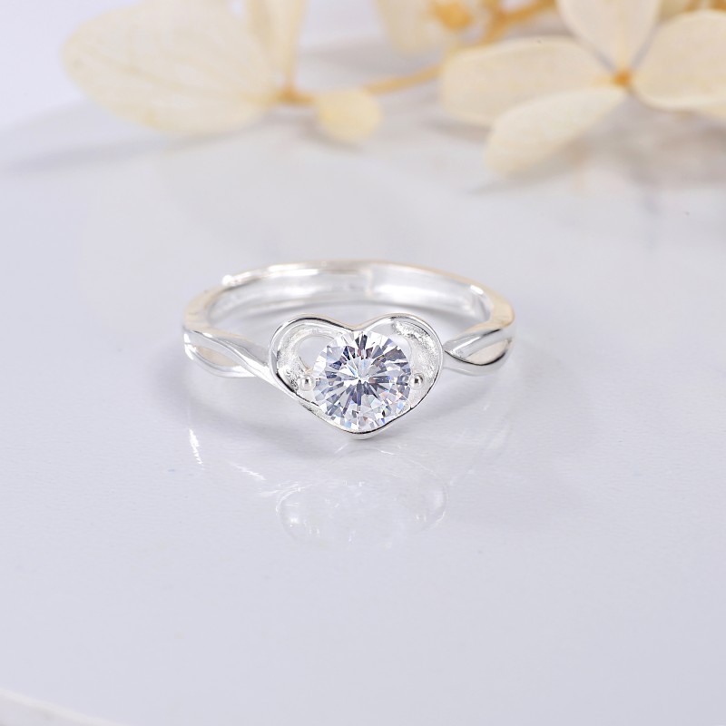 正品S999锆石纯银戒指女时尚个性小众设计女士饰品爱心指环ins潮