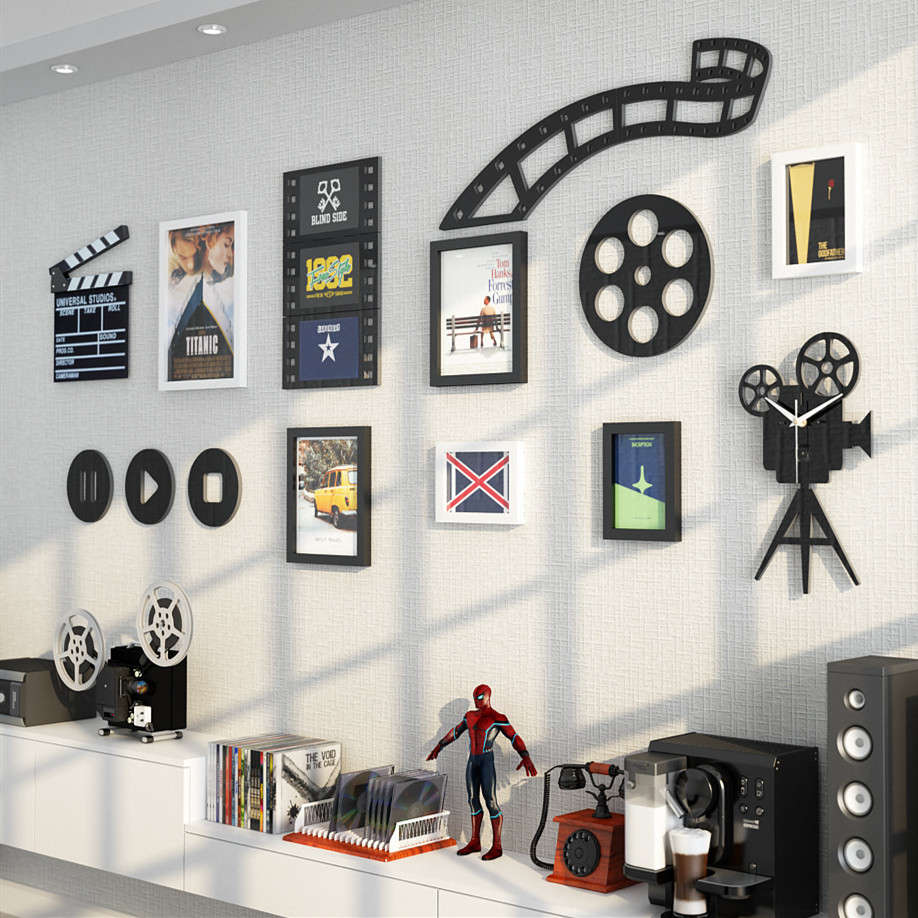 工作室背景墙装饰影视传媒摄影公司文化墙装饰电影主题复古风墙贴