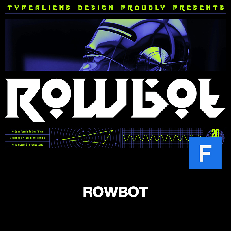 Rowbot未来科幻机能科技人工智能电子游戏品牌logo衬线英文字体